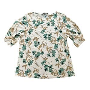 H&M Women’s Floral Top in Green and Tan Size M NEW